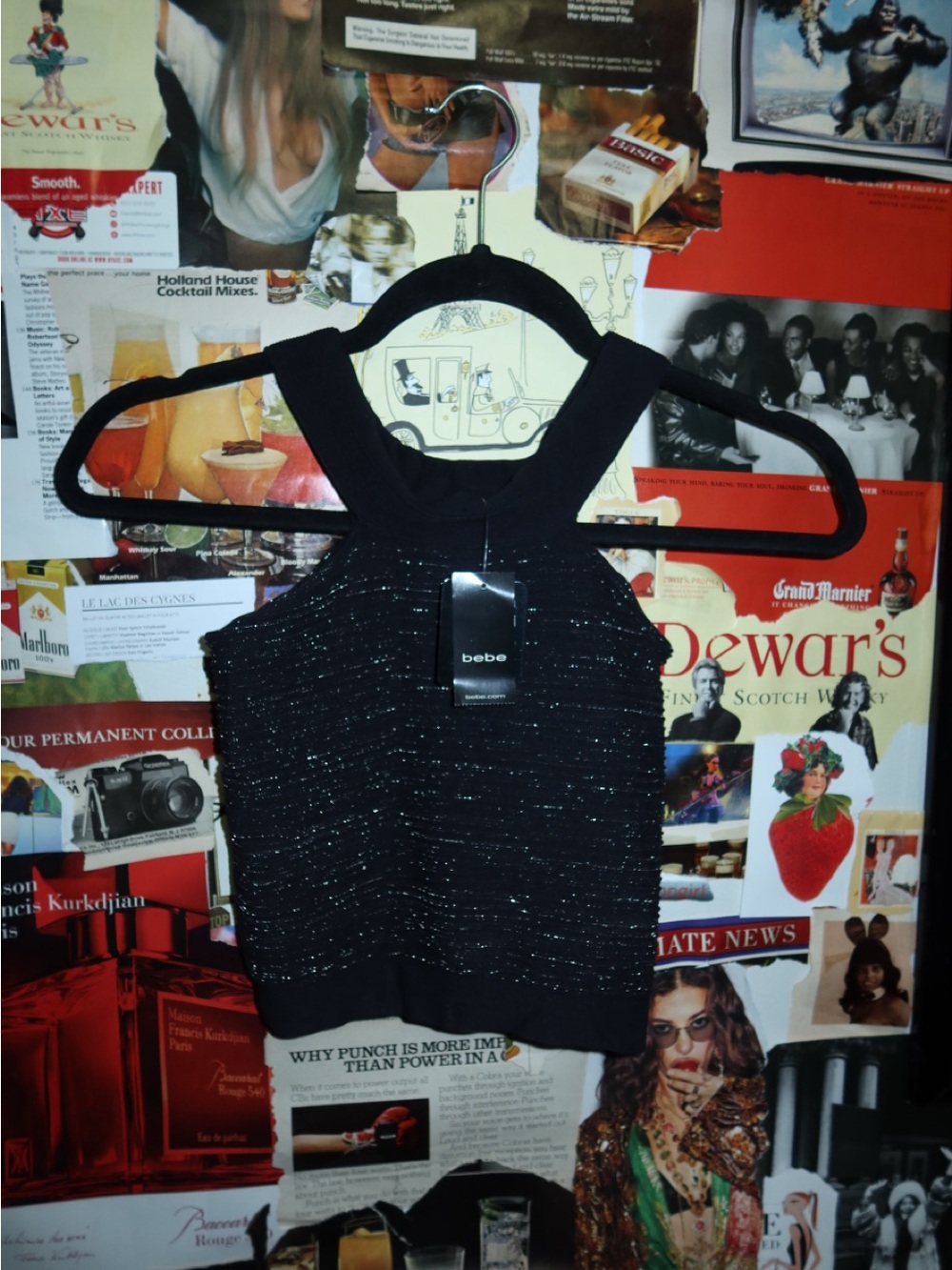 bebe Black Sparkle Halter Crop Top